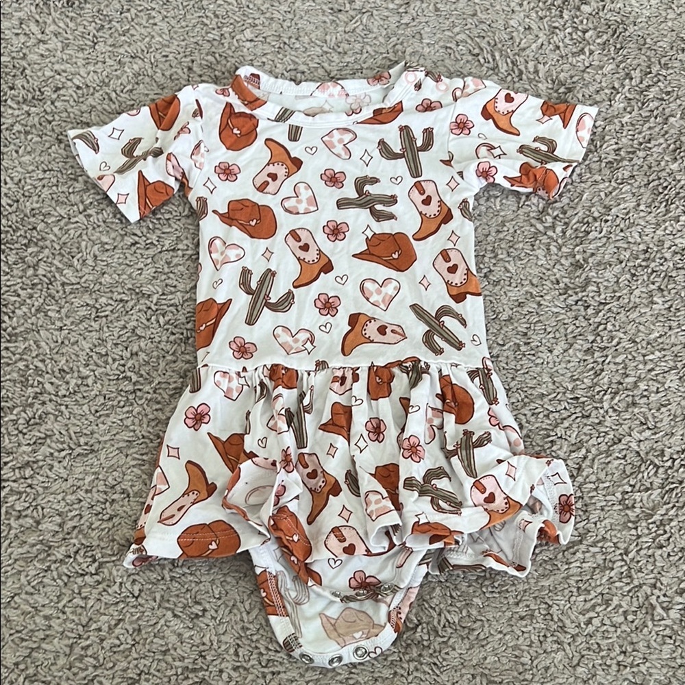 Dream Big Little Co Bamboo Dreamy Zzz Rodeo Western Bodysuit Twirl Dress